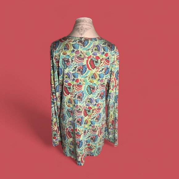 Colorful Green and Red Long Sleeve Relaxed Blouse - Picture 3 of 4